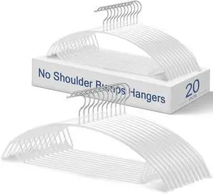 No Bump Rubber Coated Hangers 20 Pack - Heavy Duty Contour Metal Clothes Hangers, 15-18lb Weight Capacity, Non-Slip & Space Saving for Wardrobe, Closet, Dorm (16.5 Inch, White)