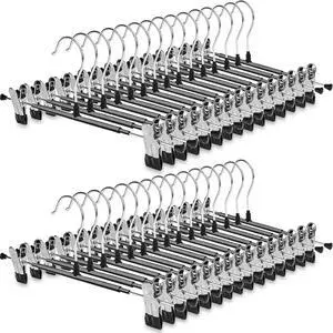 30 Pack Pants Hangers with Clips for Women  POZEAN Pant Hanger with Adjustable Non-Slip Clip for Skirt, Shorts, Jeans, Kids Clothes,Coat, and More | Space Saving, Slim & Multi-Purpose(Black,12Inch)