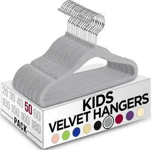 Utopia Home Kids Hangers Velvet (50 Pack) - 11 Inch Durable Baby Hangers for Closet - Perfect for Toddler & Non Slip for Everyday Use (Grey)