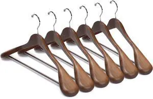 Nature Smile Luxury Wooden Suit Hangers 6 Pack Wood Coat Hangers Jacket Outerwear Shirt Hangers,with Extra-Wide Shoulder, 360 Degree Swivel Hooks & Anti-Slip Bar with Screw(Retro Color)