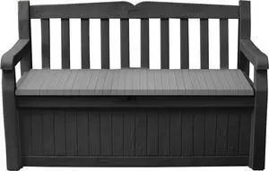 Keter Solana 70 Gallon Storage Bench Deck Box for Patio Storage, Front Porch Decor and Outdoor Seating  Perfect to Store Garden Tools and Pool Floats, Graphite