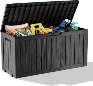 Outdoor Storage Box with Wheels  75 Gallon Mobile Waterproof Resin Deck Box, Lockable Storage for Patio Cushions, Garden Tools, Pool Accessories  UV-Resistant Storage Bench for Backyard & Deck