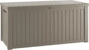 200 Gallon Outdoor Storage Box Waterproof Lockable Resin Deck Box Large, Patio Storage Bin for Pool Accessories Cushion Furniture, Garden Tools, UV-Resistant Outside Delivery Grey