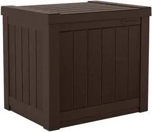 Suncast Small Outdoor Storage Box - 22 Gallon Java Resin Outdoor Deck Box, Flat-Lid Bench Seating, Patio Storage Bin Container for Organizing Tools, Cushions for Porch, Deck, Pool, & Garden