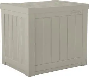 Suncast 22-Gallon Small Deck Box - Lightweight Resin Indoor/Outdoor Storage Container and Seat for Patio Cushions and Gardening Tools - Store Items on Patio, Garage, Yard - Light Taupe
