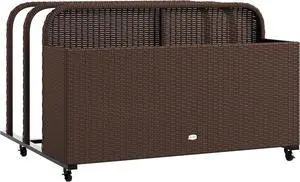 Outsunny Wicker Patio Pool Float Storage Basket, PE Rattan Outdoor Pool Caddy with Rolling Wheels for Floaties, Noodles, Life Vests, Beach Balls, Toys, Patio Furniture, Brown