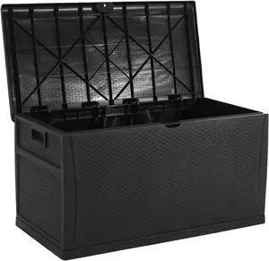 CrownLand 120 Gallon Storage Deck Box Resin Container Weatherproof Patio Garden Furniture Outdoor Storage Boxes All Weather Using,Black