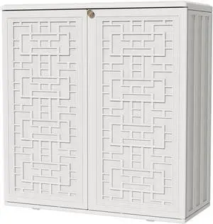 KINYING Outdoor Storage Cabinet Waterproof, Resin 60 Gallon Deck Box for Patio Furniture Cushions, Garden Tools, Pool Tools and Kids Toys (Off White with 1 Shelving)