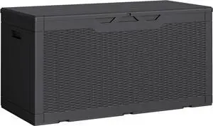 Greesum 100 Gallon Resin Deck Box Lockable Large Outdoor Storage Boxes for Garden Tools, Patio Furniture Cushions, Pool Supplies, Black