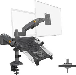 NB North Bayou Dual Arm 2 in 1 Combo, Laptop Mount with Adjustable Tray for 10-17Notebook, Full Motion Monitor Arm with VESA Plate for 17-27 Monitor (Within 4.4~19.8lbs) H180-FP