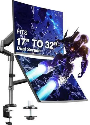 AVLT-Power Dual 32" Monitor Stackable Desk Stand - Mount 17.6 lbs Computer Monitors on Full Motion Adjustable Arm - Ergonomic Viewing Angle VESA Riser