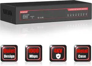 8 Ports Gigabit Ethernet Switch,Unmanaged Network Switch with Metal Case, | Plug & Play | Fanless&Shielded Ports | Traffic Optimization, Supported Desktop or Wall Mount, Easy to Take