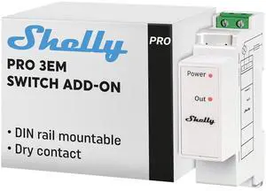 Shelly Pro 3EM Switch Add-On | Add-On Pro 3EM Dry Contacts DIN Rail Mounting | Home Automation | iOS Android app | No Hub Required | Solar Panels | Wind Turbines