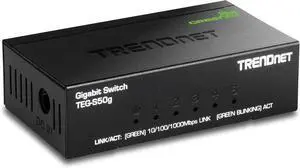 TRENDnet 5-Port Mini Gigabit Switch, TEG-S50g, GREENnet Technology, NDAA + TAA Compliant, Desktop Metal Ethernet Network Switch, 5 x Gigabit Ports, Fanless, Lifetime Protection, Black