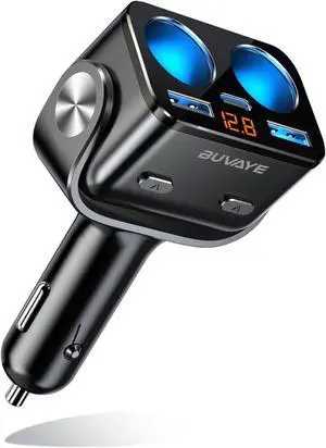 Car Cigarette Lighter Splitter, BUVAYE 12V/24V Dual Cigarette Lighter Adapters for Cars 2-Socket Car Charger Adapter for iPhone/iPad/GPS/Dash Cam/Laptop