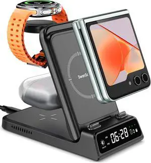 Charging Station for Samsung Z Flip 7/7 FE/6/5/4/3, SwanScout 703F, Wireless Charger for Samsung Galaxy Z Flip, Galaxy Watch 8/8 Classic/Ultra/7/6/6 Classic/5, Galaxy Buds 3 Pro/3/2 Pro (No Adapter)
