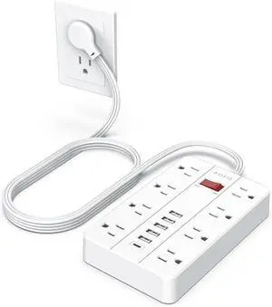 Power Strip Surge Protector with 6 USB (1USB C) Ports,AOFO 5 ft Extension Cord Flat Plug with 8 Widely Spaced Outlets,Wall Mountable Charging Station for Phone Tablet Laptop Computer Multiple Devices
