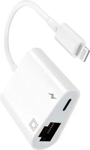 [Apple MFi Certified] Lightning to Ethernet Adapter for iPhone,2 in 1 LAN Ethernet Network to Lightning Adapter with Charging for iPhone 14/13/Pro Max/12/11/XS/XR/X/8/7/6/5 iPad 100Mbps Cat 8 7 6