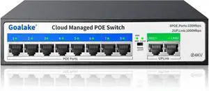 10-Port Ethernet PoE Switch (8 PoE Ports, 2 Uplink) with Extend Function, Easy Smart Managed Ethernet Switch, Plug & Play, Fanless Metal Design, VLAN, Qos,Desktop/Wall Mount