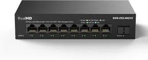 8 Port 2.5Gb Web Managed Ethernet Network Switch with 8 x 2.5 Gigabit | 1 x 10G SFP+ | Work with 10-100-1000Mbps Devices | 60G Bandwidth | Fanless Quiet Metal Internet Switch