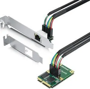 10Gtek Mini PCIe 1G Ethernet Network Card (Intel I210AT), with LED Light, 30-cm Cable Length, Single Port RJ45, Mini Pice Interface, not for M.2