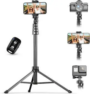 UBeesize 62" Phone Tripod & Selfie Stick, Camera Tripods Stand with Wireless Remote and Phone Holder,Compatible with iPhone Android Phone, Perfect for Selfies/Video Recording/Live Streaming Black