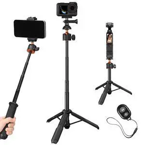 K&F Concept Selfie Stick Tripod, 60cm/24 Extendable Ball Head Vlog Selfie Stick Handle for GoPro Hero 13/12/11/10/9/8/7/Max DJI Osmo 360 Pocket 3 Action 5 Pro.