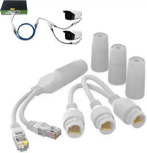 Ethernet Splitter, Waterproof PoE Combiner Splitter Adapter, Run 2 IP Cameras on 1 Network Cable