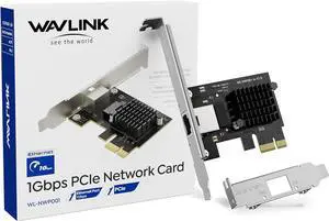 WAVLINK Gigabit Ethernet PCIE Network Card, 10/100/1000Mbps RJ45 LAN Adapter for Desktop PC, Win10/11 Supported