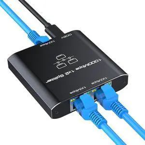 Ethernet Splitter 1 to 2, High Speed Gigabit 1000Mbps, LAN Network Splitter with USB Power Cable, Gigabit RJ45 Internet Ethernet Splitter for Cat 5/5e/6/7/8 Cable [2 Devices Networked Simultaneously]