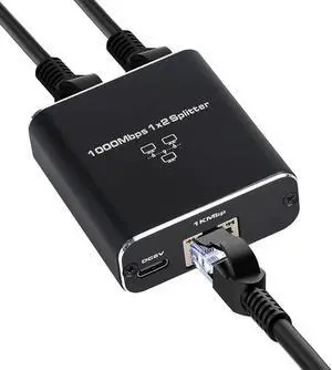 Ethernet Splitter 1 in 2 Out, Gigabit Internet Splitter with USB Power Cable, High Speed 1000Mbps LAN Splitter 1 to 2 Ways [ 2 Devices Online Simultaneously] for Cat 5/ 5e/ 6/7/ 8 Cable