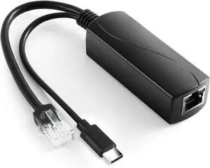 2.5G Type C PoE Splitter 5V/3A, 48V PoE to USB-C 5V/3A 15W Output, 2.5Gbps Ethernet Comply IEEE802.3af/at, Plug and Play for Smart Home
