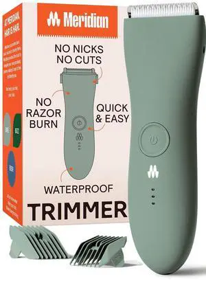MERIDIAN The Trimmer Original - Body Hair Trimmer for Men, Electric Shaver for Pubic Hair, Chest, Legs & Bikini, Waterproof & Rechargeable, Sage