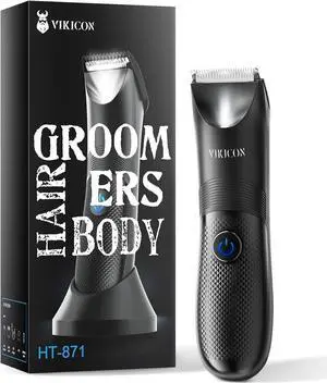 VIKICON Manscape Trimmer for Men - No Nicks Electric Razor-Shaver for Balls/Pubic/Groin/Legs/Chest Hair Removal w/Light & Ceramic Blade, IPX7 Waterproof Body Groomer USB-C Charging, Gifts for Him Dad