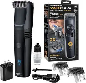 Bell+Howell Vacutrim Professional Beard Trimmer for Men with Vacuum - Electric Cordless Rechargeable Beard Shaver Mens Trimmer, 20 Settings, As Seen on TV