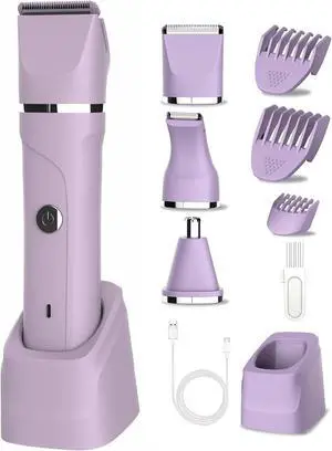 AREYZIN Bikini Trimmer for Women,Painless Electric Shaver for Women,3 in 1 Pubic Hair Trimmer,USB Recharge Dock,Replaceable Ceramic Blade Heads,IPX7,Personal Shaver Kits,Purple