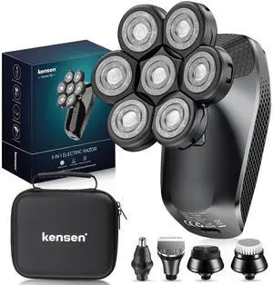 7D Head Shavers for Bald Men - 5 in 1 kensen Electric Head Hair Shaver, Head Electric Razor with Nose Hair & Beard Trimmer Cordless Rechargeable IPX6 Waterproof Wet Dry LED Display Gifts Travel Case