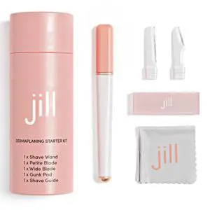 Jill Dermaplane Razor Trial Kit | Facial Hair Removal Dermaplaning Kit Includes 1 Shave Wand, 2 Dermaplane Razors & Cleaning Cloth | Pre-Shave Magic Spray & Wipes Not Included