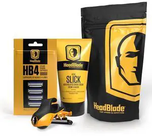Moto Men's Head Shaving Starter Kit with 5oz HeadSlick Shaving Cream, Shaving Razor, Blade Refills