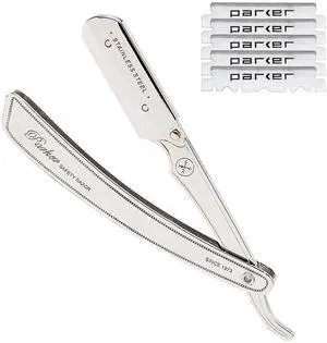 Parker SRX Straight Razor  All Stainless Steel Barber Razor with Clip-Type Blade Holder for Disposable Blades  Ideal for Precision Wet Shaving at Home or Barbershop  Iconic Brand