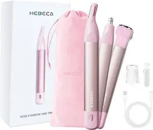 Nose Hair Trimmer for Women 3in1 Facial Hair Removal Trimmer - Metal Body, Rechargeable, Waterproof, Portable - Nose, Ear, Eyebrow, Peach-Fuzz, Lips, Chin (Pink)