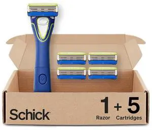 Schick Hydro Groomer  Beard Trimmer for Men, Beard Groomer with 5 Razor Blades, Blue