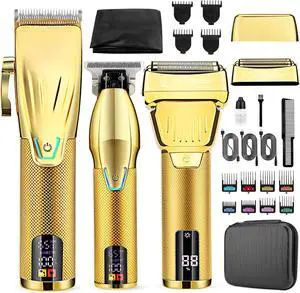 Hair Clippers for Men ProfessionalClippers and T-Blade Trimmers SetElectric Razor Shavers Hair Trimmer KitHair Cutting MachineLCD Display,Best Presents(Gold)