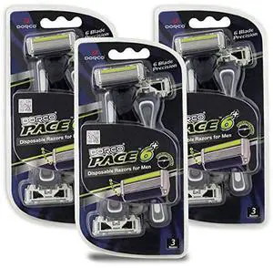 Dorco Pace 6 Plus - Six Blade Disposable Razors with Trimmer - Value Pack (9 Disposable Razors)