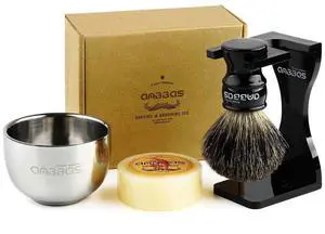 Anbbas Black Badger Hair Shaving Brush Resin Handle and Acrylic Thicken Shaving Stand,Stainless Steel Shaving Bowl and Goat Milk Soap 4in1 Gift Set for Men Wet Shave