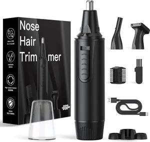 Rechargeable Ear & Nose Hair Trimmer for Men & Women - Professional Painless Nose Clipper & Eyebrow Trimmer - IPX7 Waterproof Dual Edge Blades - Black