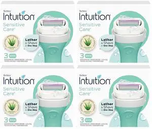Schick Intuition Sensitive(Aloe) Renewing Moisture Women Razor Refill Cartridges, 12 count(4Pack), New Version 2022