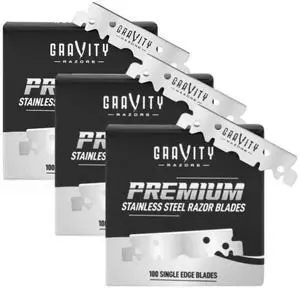 Premium Single Edge Razor Blades - Swedish Steel Razor Blades for Safety Razors and Straight Edge Razors, by GRAVITY RAZORS (100 Count, 3-Pack)