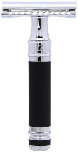 Edwin Jagger DES86RCBLAMZ Short Handled Classic Double Edge Manual Eco-Friendly and Reusable Safety Razor for Men and Women for Shaving Cream or Soap Fits All DE Razor Blades (Black Rubber Coated)