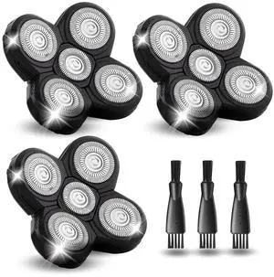 3 Pack Shaver Replacement Blades Compatible with Freedom Head Shaver Kit, 5 Blades Shaver Replacement Heads for Head Shavers for Bald Men, Replacement Blades for Head Electric Razor Shaving, 3 Brush